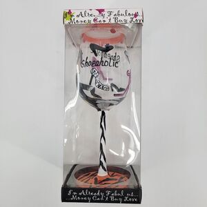 DELISH Hand Painted & Decorated 9" Wine Glass “Shoeaholic”